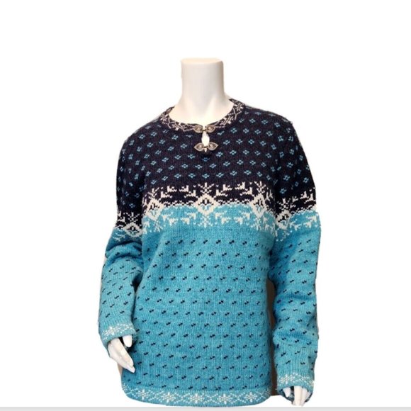 Woolrich Fair Isle Lambs Wool blend Sweater Heart Clasps closure - Picture 3 of 10